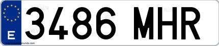 Ejemplo de matrícula española 3486 MHR
