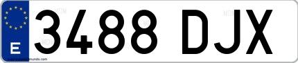 Ejemplo de matrícula española 3488 DJX