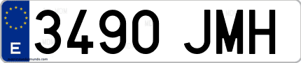 Ejemplo de matrícula de coche ordinaria 3490 JMH