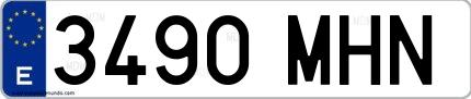 Ejemplo de matrícula española 3490 MHN
