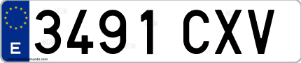 Ejemplo de matrícula de coche ordinaria 3491 CXV