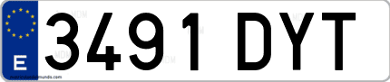 Ejemplo de matrícula de coche ordinaria 3491 DYT
