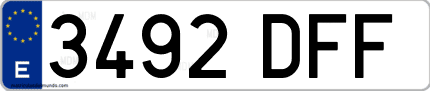 Ejemplo de matrícula de coche ordinaria 3492 DFF
