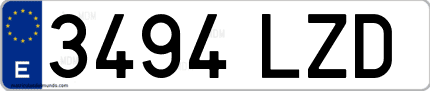 Ejemplo de matrícula de coche ordinaria 3494 LZD