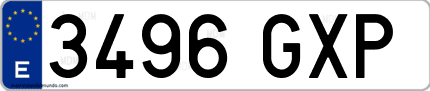 Ejemplo de matrícula de coche ordinaria 3496 GXP