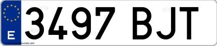 Ejemplo de matrícula española 3497 BJT