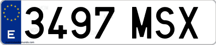 Ejemplo de matrícula de coche ordinaria 3497 MSX