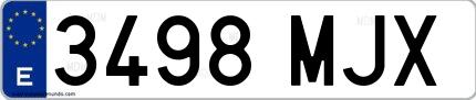 Ejemplo de matrícula española 3498 MJX