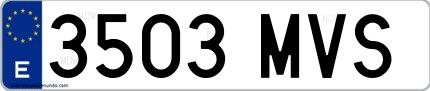 Ejemplo de matrícula española 3503 MVS