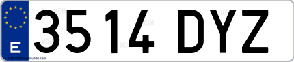 Ejemplo de matrícula de coche ordinaria 3514 DYZ