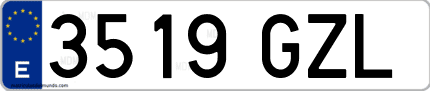 Ejemplo de matrícula de coche ordinaria 3519 GZL