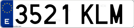 Ejemplo de matrícula de coche ordinaria 3521 KLM