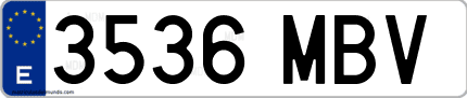 Ejemplo de matrícula de coche ordinaria 3536 MBV