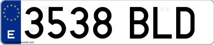 Ejemplo de matrícula española 3538 BLD