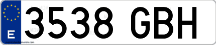Ejemplo de matrícula de coche ordinaria 3538 GBH