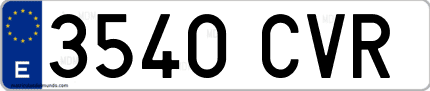 Ejemplo de matrícula de coche ordinaria 3540 CVR