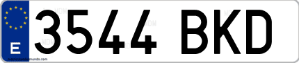 Ejemplo de matrícula de coche ordinaria 3544 BKD