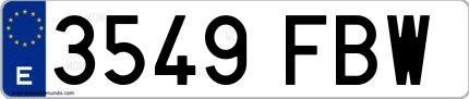 Ejemplo de matrícula española 3549 FBW