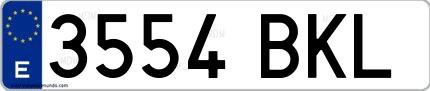 Ejemplo de matrícula española 3554 BKL