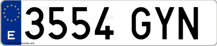 Ejemplo de matrícula de coche ordinaria 3554 GYN