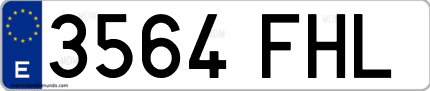 Ejemplo de matrícula de coche ordinaria 3564 FHL