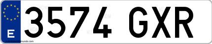 Ejemplo de matrícula de coche ordinaria 3574 GXR