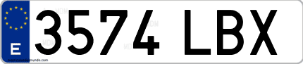 Ejemplo de matrícula de coche ordinaria 3574 LBX