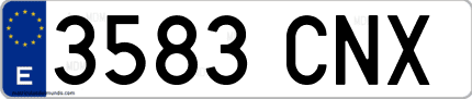 Ejemplo de matrícula de coche ordinaria 3583 CNX