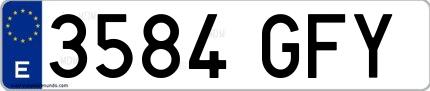 Ejemplo de matrícula española 3584 GFY