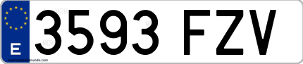 Ejemplo de matrícula de coche ordinaria 3593 FZV