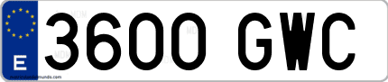 Ejemplo de matrícula de coche ordinaria 3600 GWC