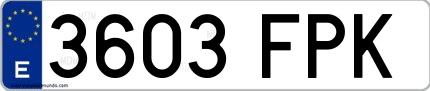 Ejemplo de matrícula española 3603 FPK