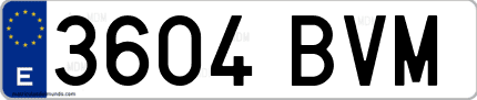 Ejemplo de matrícula de coche ordinaria 3604 BVM