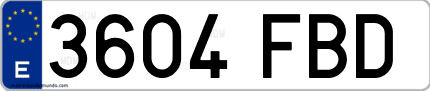 Ejemplo de matrícula de coche ordinaria 3604 FBD