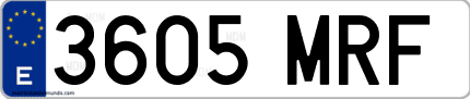 Ejemplo de matrícula de coche ordinaria 3605 MRF