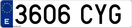Ejemplo de matrícula española 3606 CYG