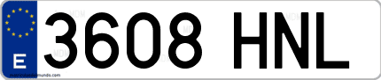 Ejemplo de matrícula de coche ordinaria 3608 HNL