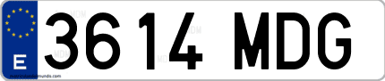 Ejemplo de matrícula de coche ordinaria 3614 MDG