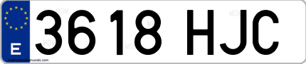 Ejemplo de matrícula de coche ordinaria 3618 HJC