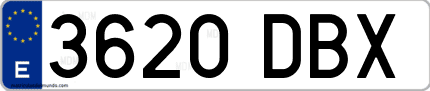 Ejemplo de matrícula de coche ordinaria 3620 DBX