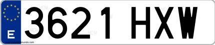Ejemplo de matrícula española 3621 HXW