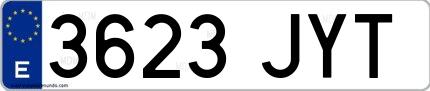 Ejemplo de matrícula española 3623 JYT