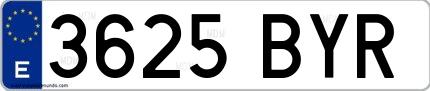 Ejemplo de matrícula española 3625 BYR