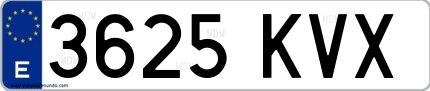 Ejemplo de matrícula española 3625 KVX