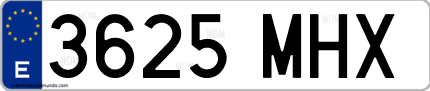 Ejemplo de matrícula de coche ordinaria 3625 MHX