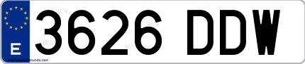 Ejemplo de matrícula española 3626 DDW