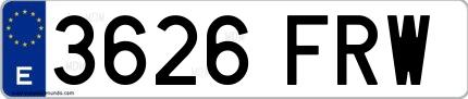 Ejemplo de matrícula española 3626 FRW