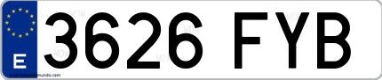 Ejemplo de matrícula española 3626 FYB