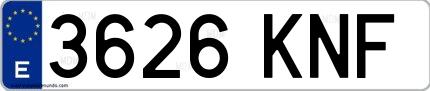 Ejemplo de matrícula española 3626 KNF