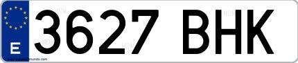 Ejemplo de matrícula española 3627 BHK